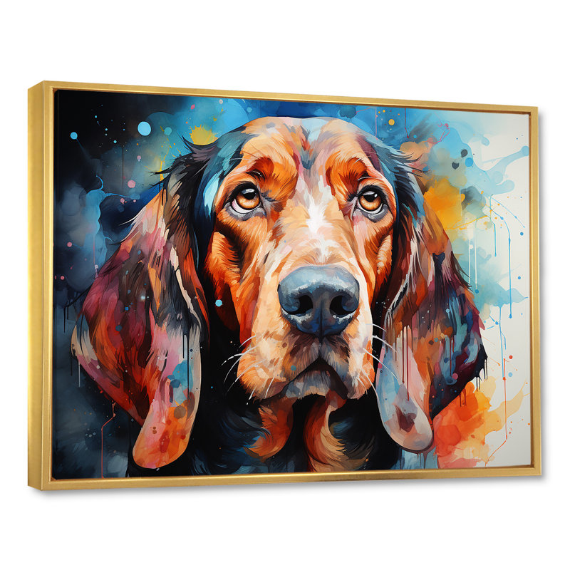 «Dog Basset Hound Beauty» sur toile, Cadre flottant doré, H 30 po x l 40 po