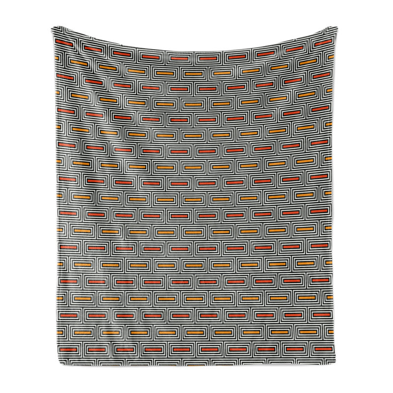 Ambesonne Geometric Fleece Throw Blanket Rectangular Blocks Orange Black and White, 50" W x 60" L