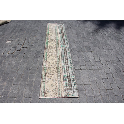 Tapis de couloir rétro beige Oushak