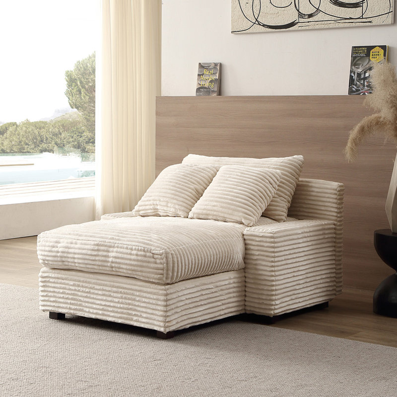 Canapé à accoudoirs carrés 48,8 po Deyaneira, Velours côtelé beige
