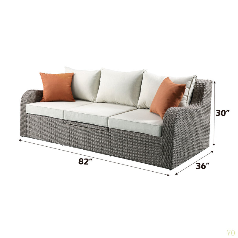 Salena  Fabric &  Wicker Patio Sofa W/2 Pillows & 2 Ottomans