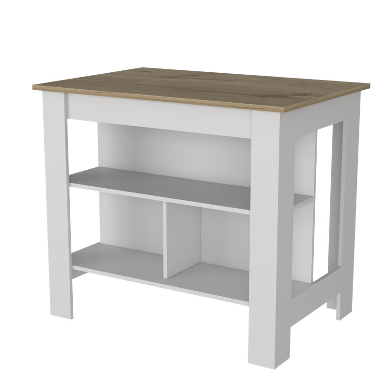 Courson Kitchen Island 2-Tier Shelf 40" Width And Large Work, White, Light Oak