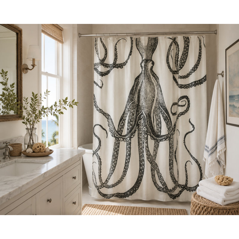 Rideau de douche en coton Evgeniya Octopus