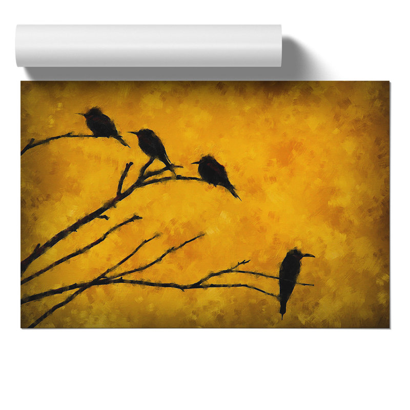 Birds on a Tree Branch Painting - Frameless Print, 21cm H x 30cm W x 0.1cm D