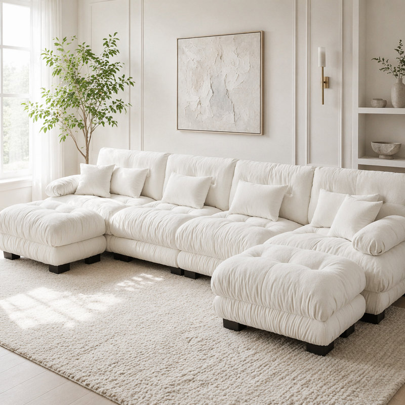 Canapé Cloud, canapé en chenille, Blanc + 4 sièges + 2 chaises