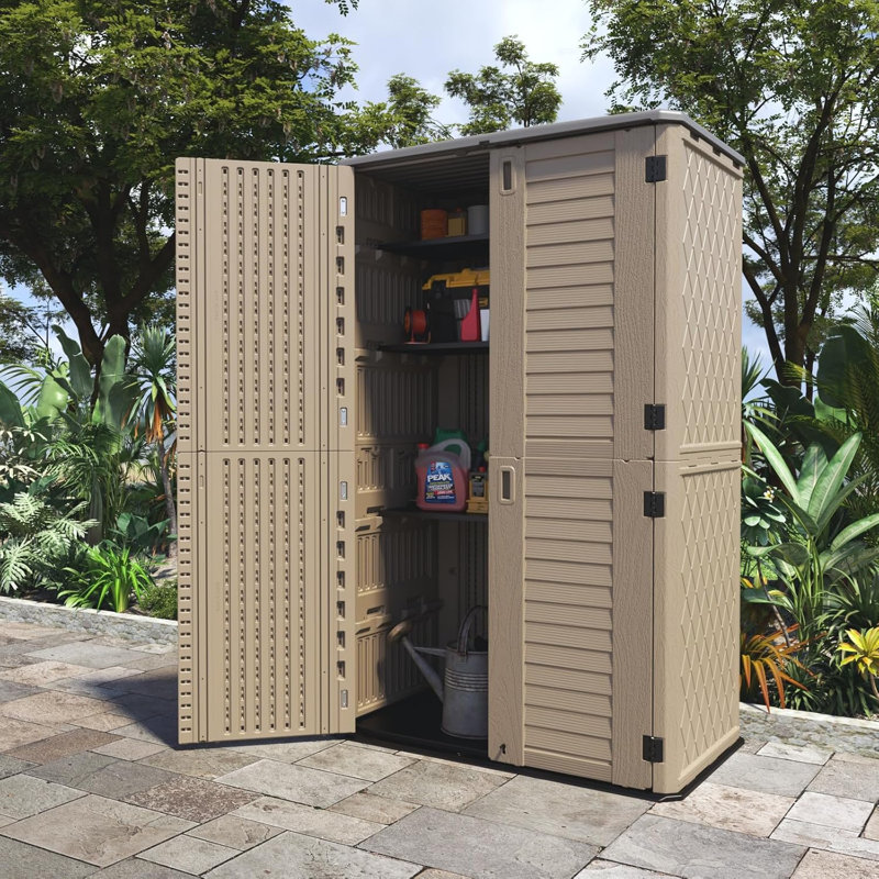 50 in. W x 29 in. D x 79.53 in. H Resin Vertical Tool Shed, Brown