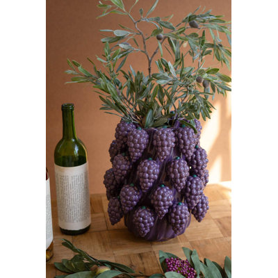 Kalalou Ceramic Grapes Vase 11"H Purple Glazed Decorative Accent