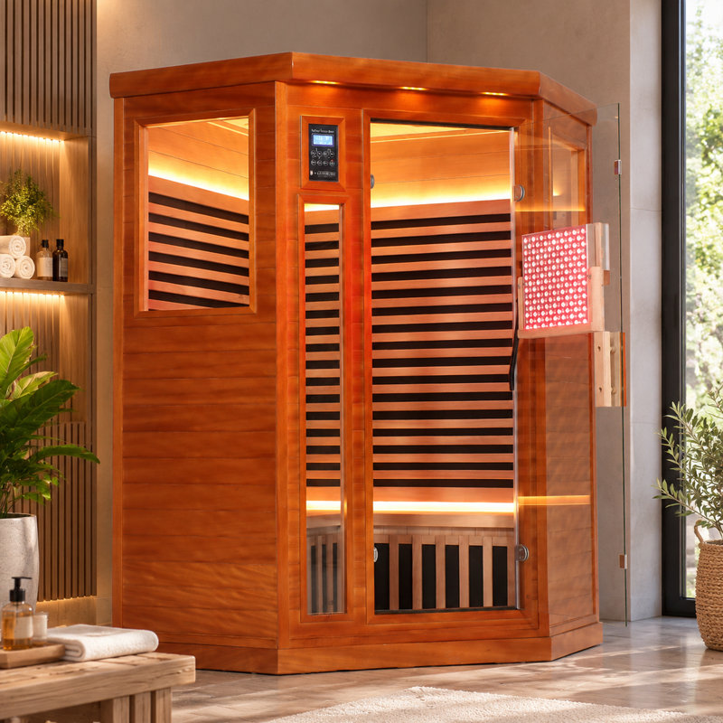 Sauna infrarouge d'angle pour 2 personnes avec faible champ électromagnétique et thérapie à la lumière rouge