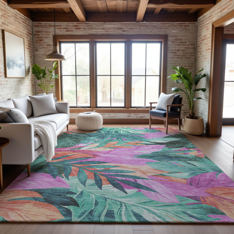 Premium Machine Washable Elize AMF1493 Floral Rug, Rectangle 3' x 5'