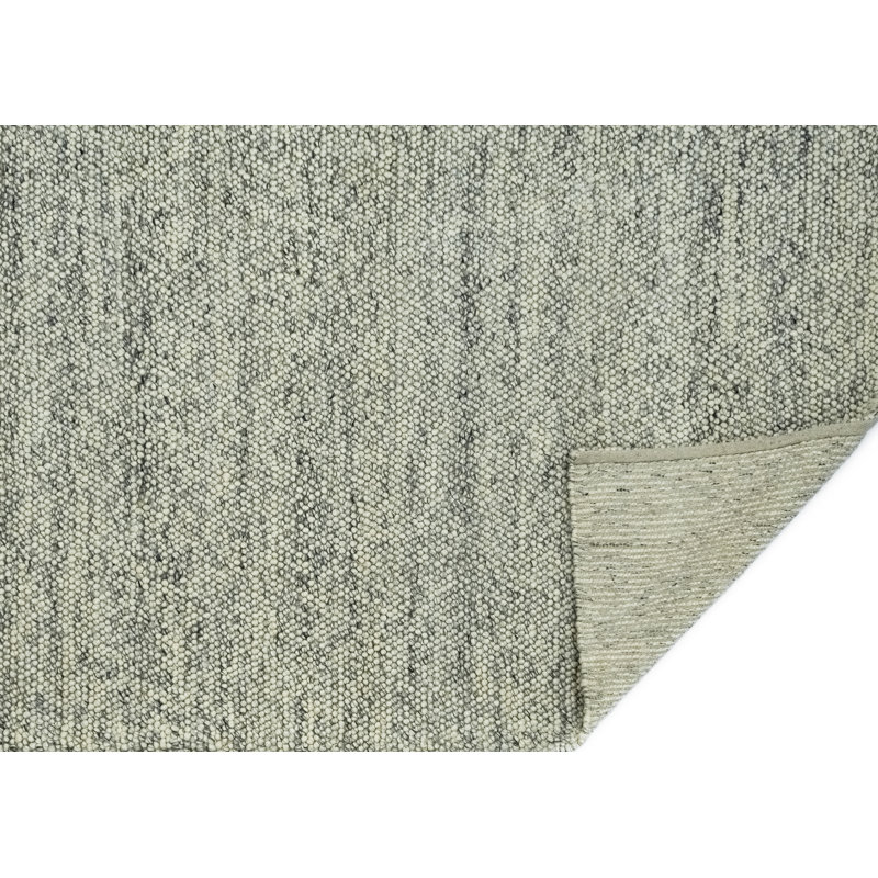 Jossi Solid Color Hand-Knotted Wool/Nylon Area Rug, Rectangle 8' x 11', Ivory/Gray
