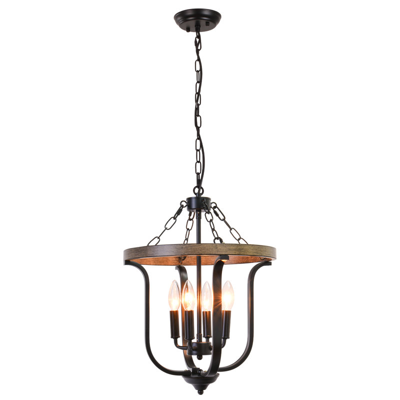 Anndrea 4 - Light Dimmable Candle Style Lantern Geometric Chandelier, Black/Brown
