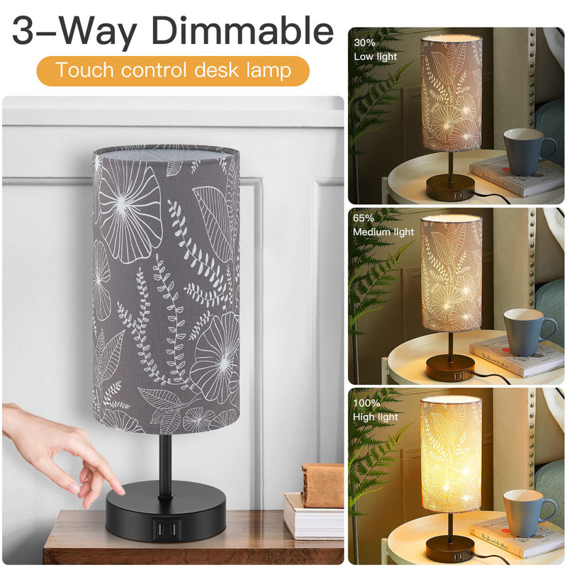 Lampe de chevet tactile avec 2 ports USB, Gris