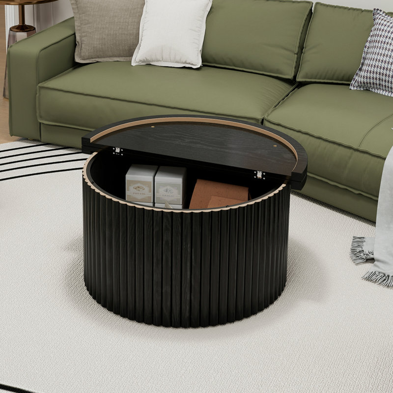 Round Coffee Table with Storage Space, Black