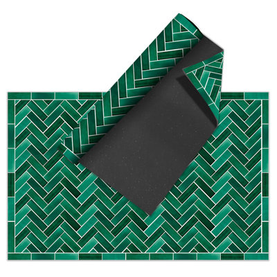 Rhuary Geometric Vinyl Machine Printed Area Rug
