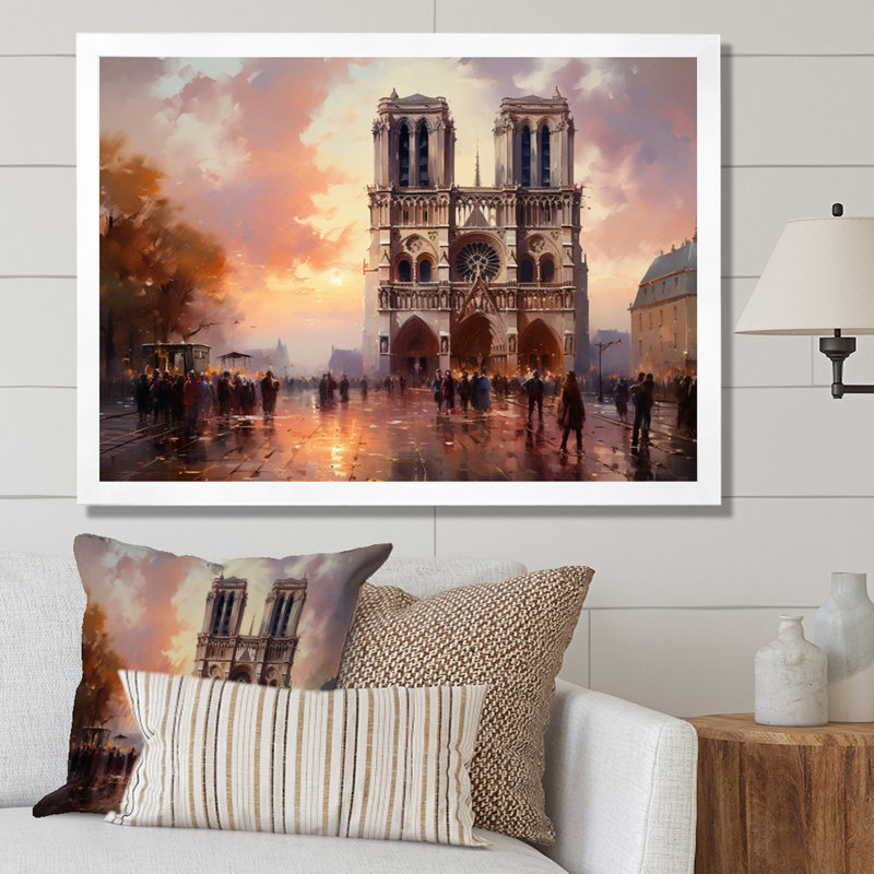 La cathédrale de Normandie par Claude IV sur toile, Cadre photo blanc, H 34 po x l 44 po x P 1,5 po