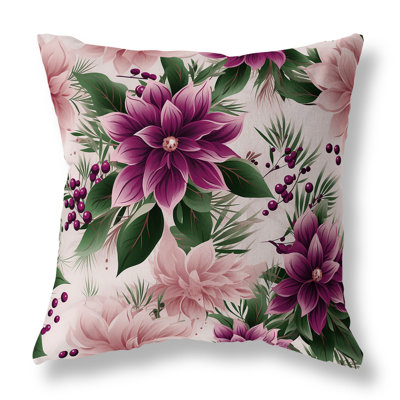 Holiday Sparkle Floral Outdoor Reversible Throw Pillow