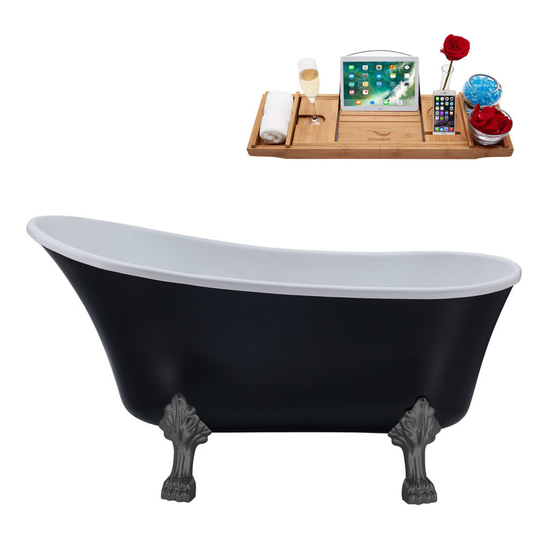 59.1'' x 27.6'' Soaking Acrylic Bathtub, Matte Oil Rubbed Bronze, Brushed Gun Metal