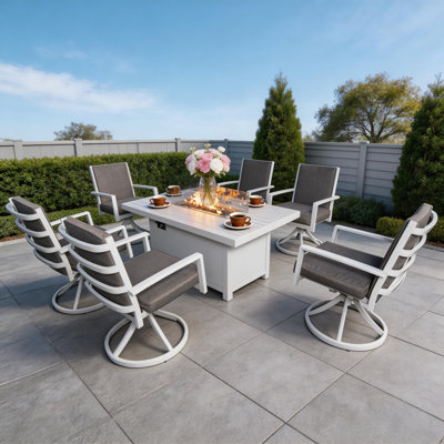 Ensemble repas 5 pièces pour patio avec foyer et 4 chaises pivotantes