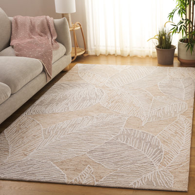 Jardin 375 Hand Tufted Wool/Cotton Floral Rug in Taupe/Ivory