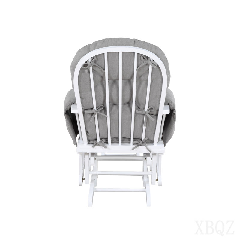 Fauteuil coulissant et repose-pieds en bois blanc et tissu huître