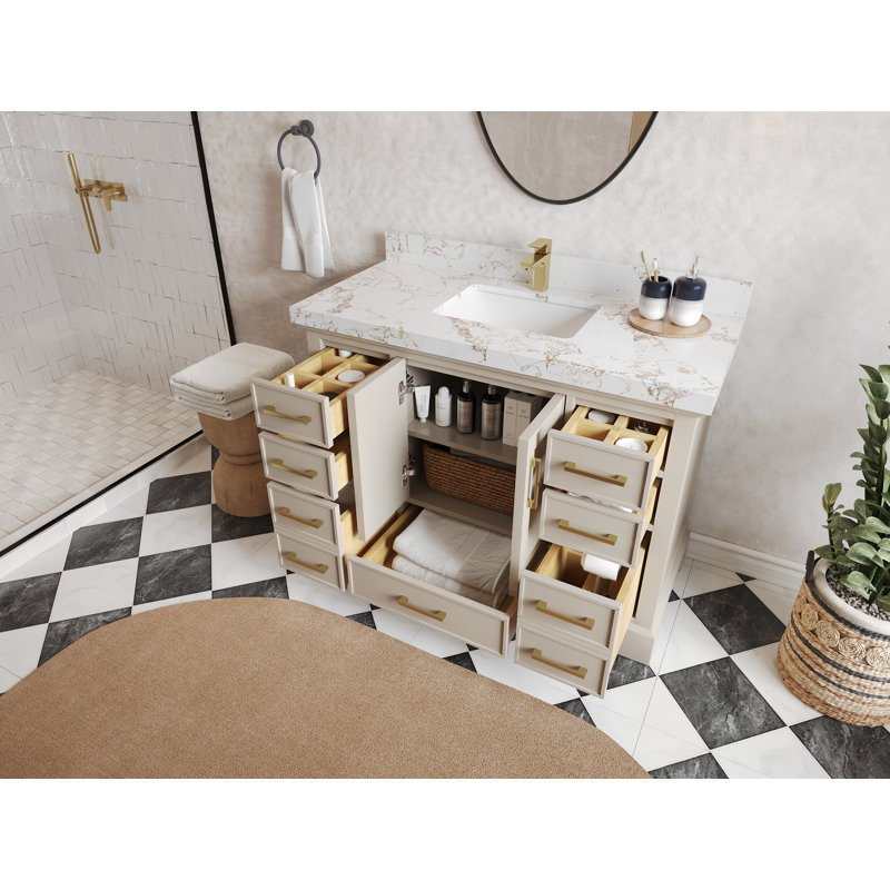 Charlotte 48 In. W X 22 In. D Single Sink Bathroom Vanity In Fine Grain With 2 In. Calacatta Gold Quartz, Doré Viola