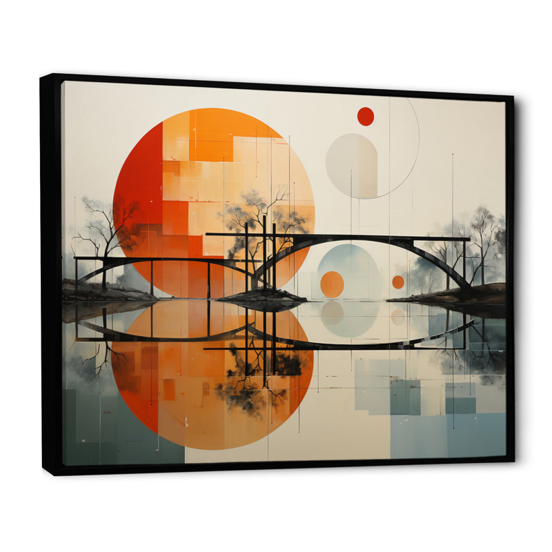 Orange Bridge of Dots II - reproduction imprimée, Cadre flottant noir, H 30 po x l 40 po x P 1,5 po