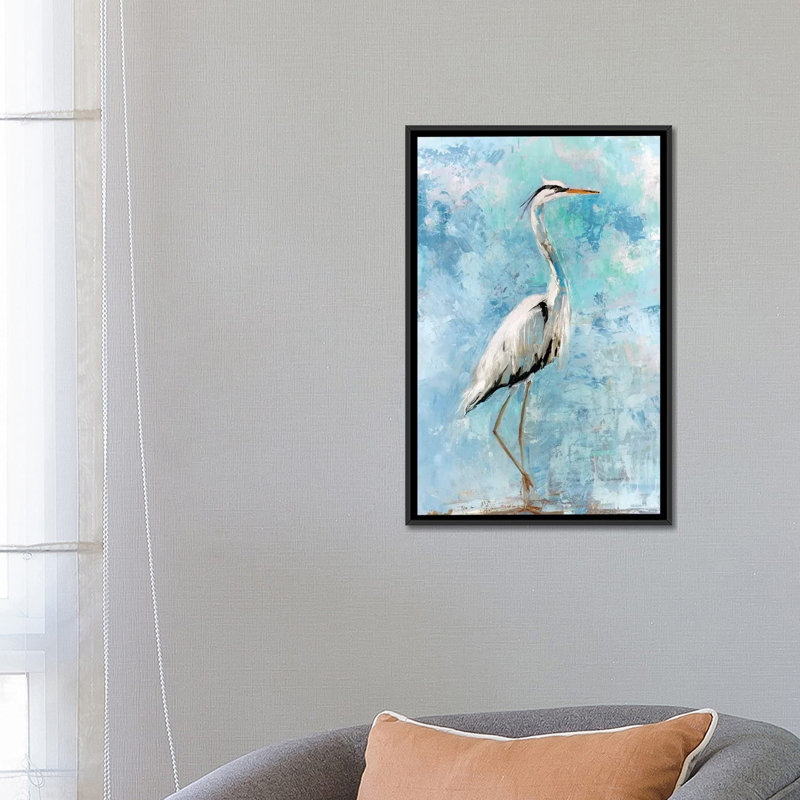 «Hazy Morning Heron I», reproduction sur toile, H 26 po x l 18 po x P 1,5 po, Toile avec cadre noir, Pas de tapis