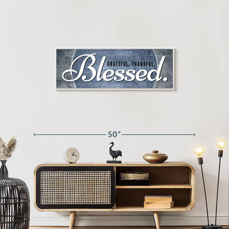 Bienheureux, typographie inspirante, Floating Frame White, 37" X 13"
