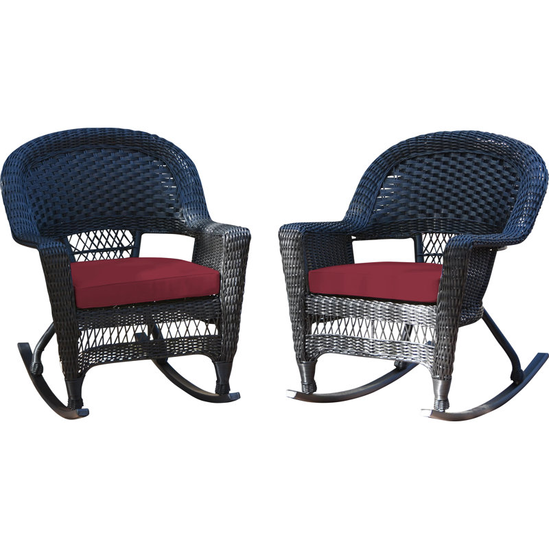 Chaise berçante en osier Raenesha, Noir, Rouge