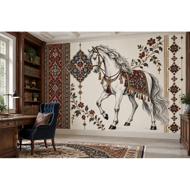 Adhésif mural cheval blanc, 100 po x 96 po, Non tissé