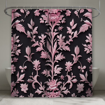 Rideaux de douche roses à motif floral très longs