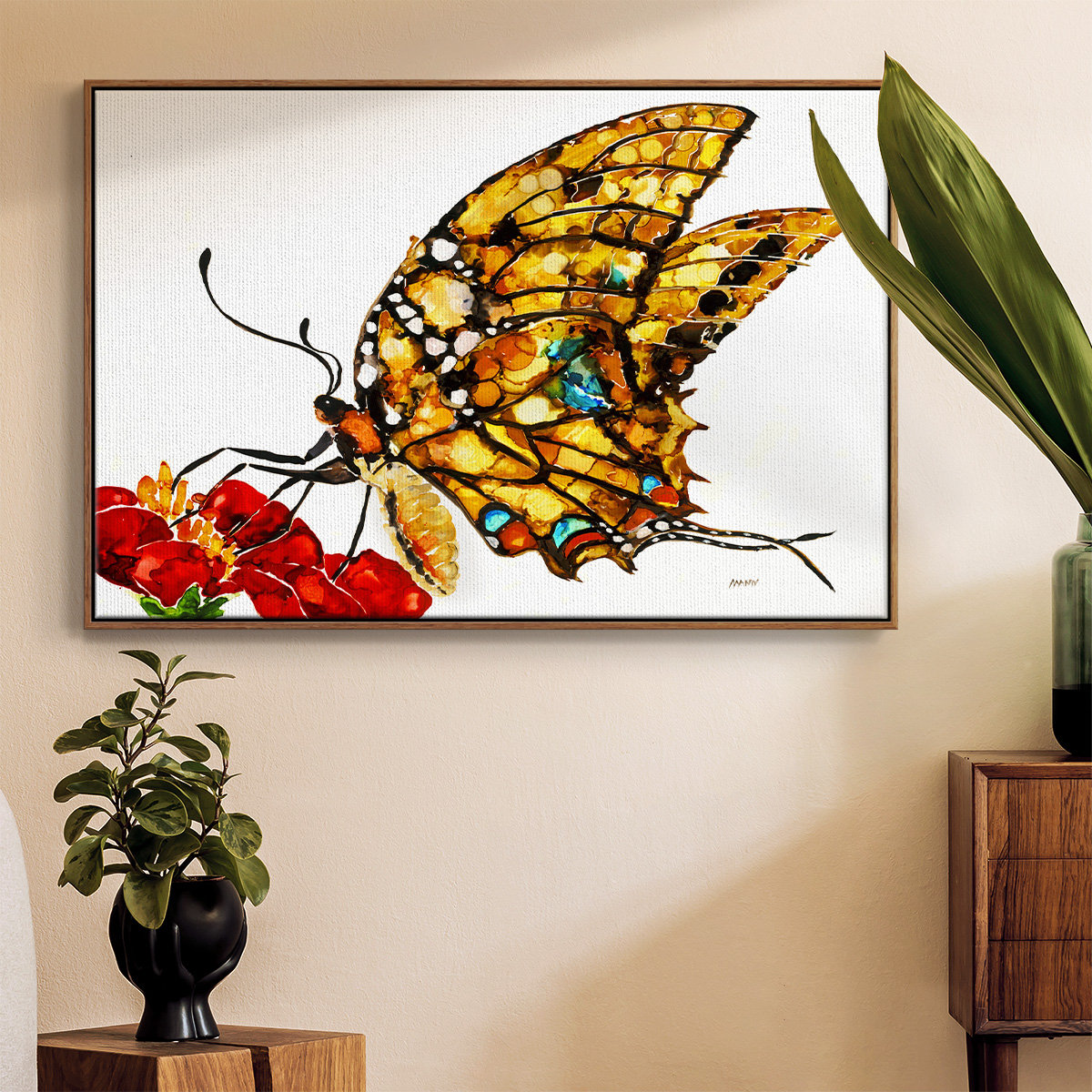 Blue And Gold Angel Wings III Framed On Canvas Print