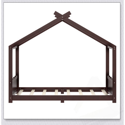 Lit simple au sol avec lattes de soutien, structure en bois massif pour enfants, pas de sommier tapissier et fabrication ouverte