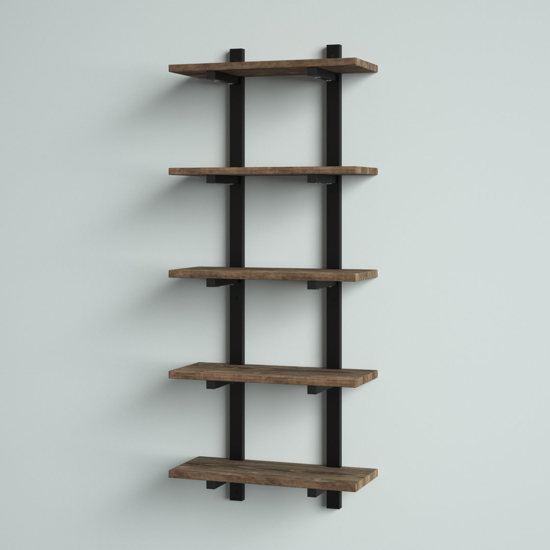 Rundell 20" Wide Rustic Industrial Solid Wood and Metal Frame Wall Mounted 5 Tiered Shelf Trent Austin Design®