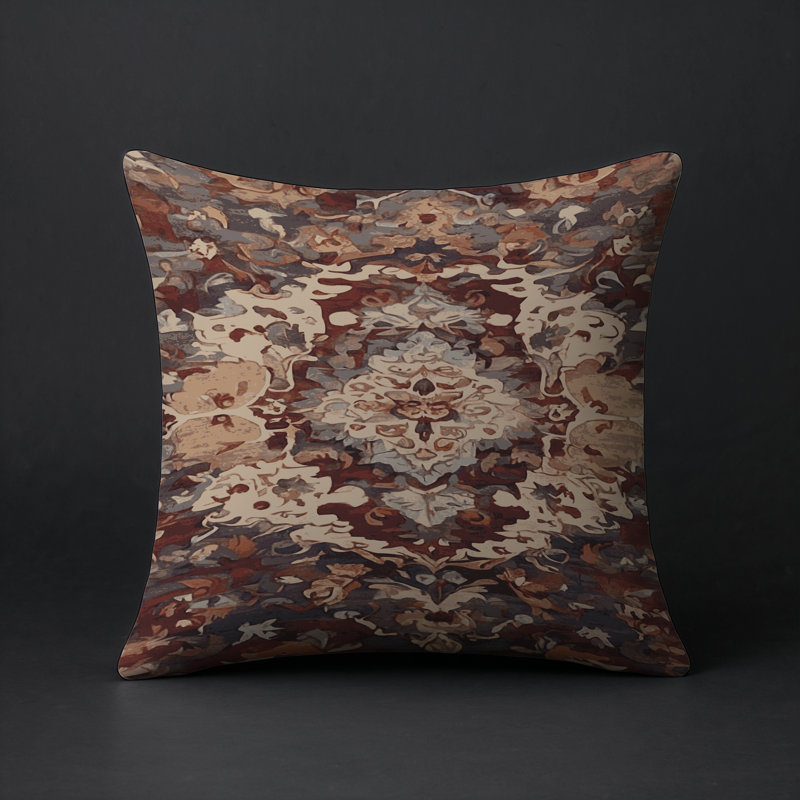 Coussin décoratif intérieur et extérieur Modern, Carré 16 po, Bourgogne / beige / bleu marine damassé