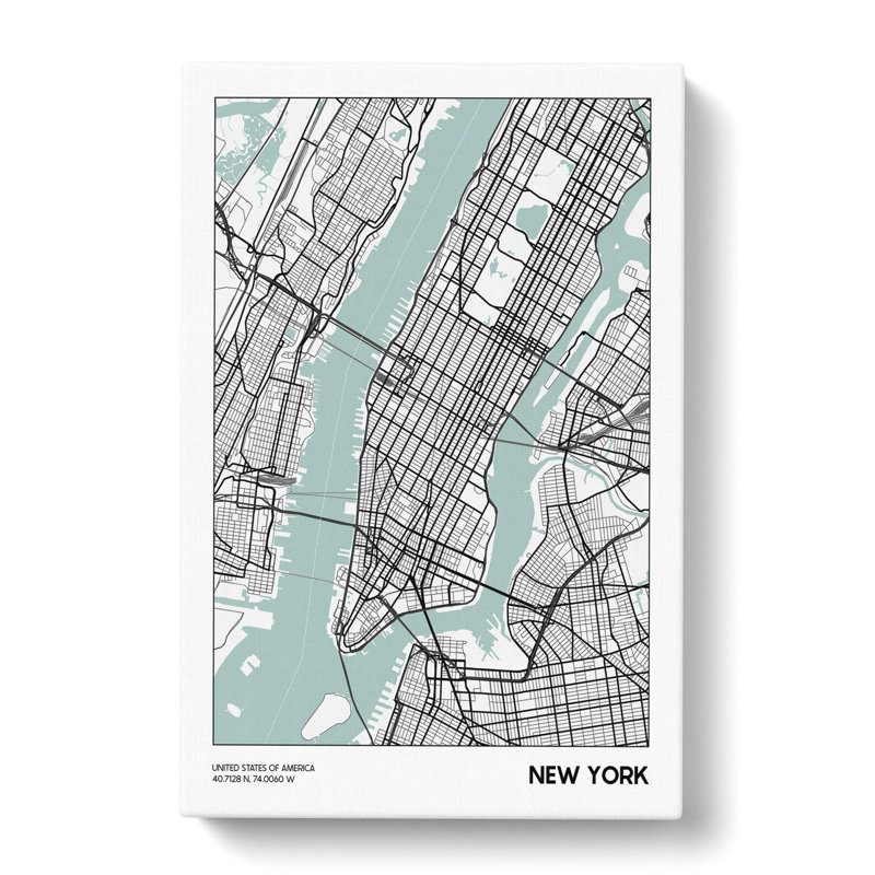 Map New York USA - Wrapped Canvas Print, 76cm H x 50cm W x 3cm D