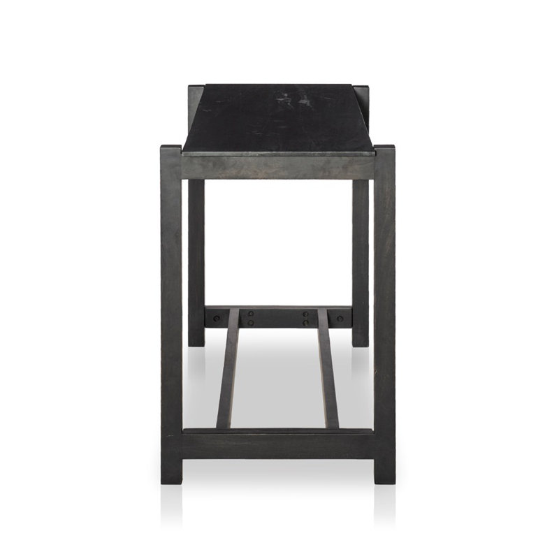 Kazu Lisbon Genuine Marble Dining Table, Polished Black Marble/Worn Black Mango, 42”H x 70”L x 28”W