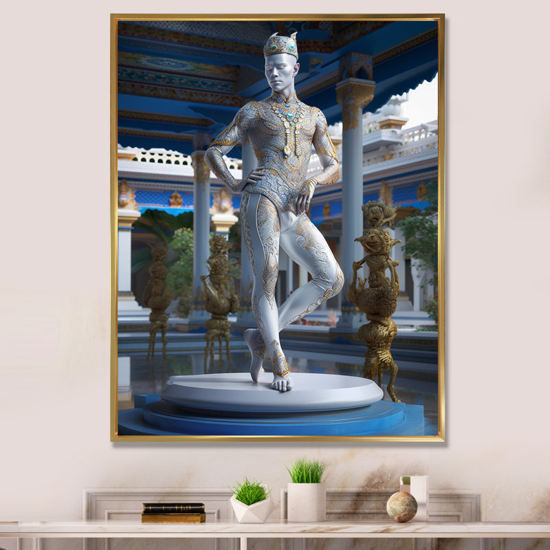 Sculpture exquise, homme divin élégant sur toile, Cadre flottant doré, H 20 po x l 12 po x P 1 po