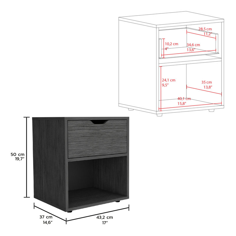 Table de chevet moderne de 19,7 po de hauteur avec tablette ouverte, Gris clair