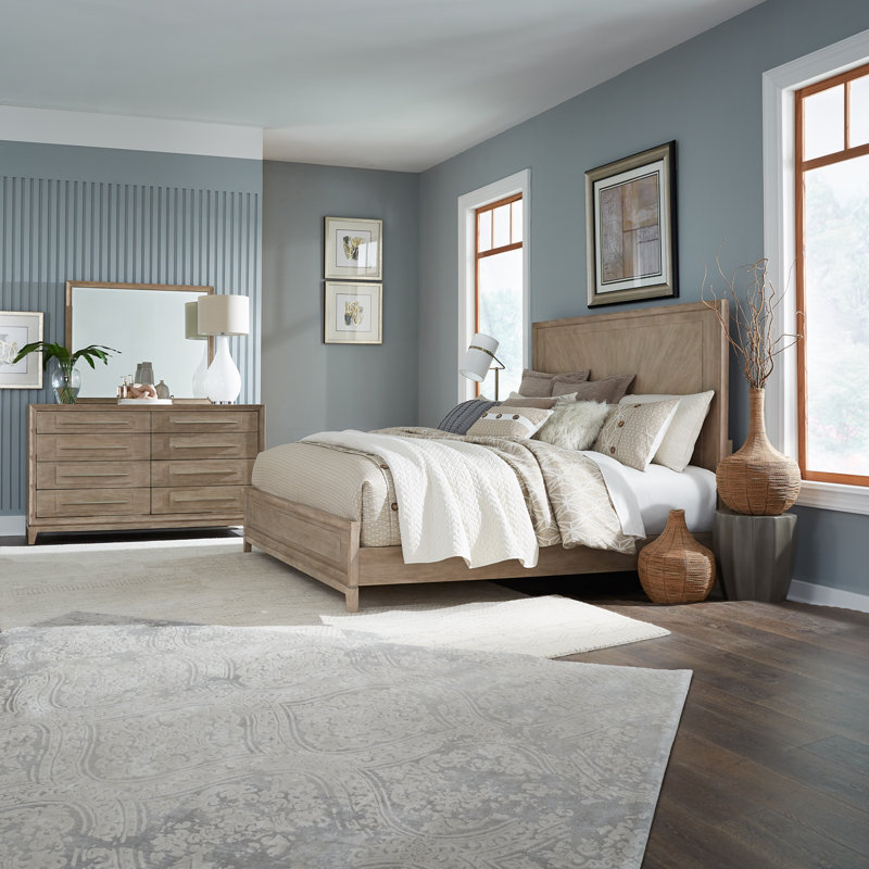 Chantee Panel Bed, Dresser & Mirror Bedroom Set, Queen, 3 Pcs: Bed, Dresser, Mirror