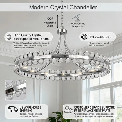 Jackeline 8-Light 24''W Modern & Classic Wagon Wheel Silhouette Chandelier with Crystal Accents