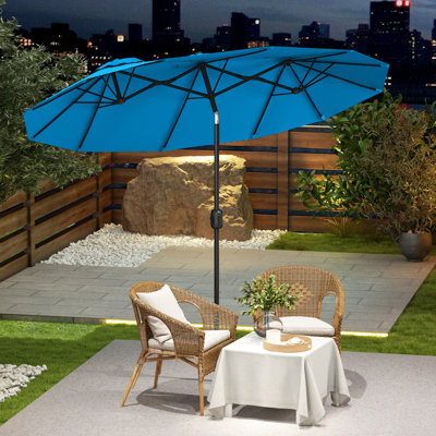 Outsunny Double Sided Patio Umbrella, Outdoor Market Umbrella with Push Button Tilt and Crank, 3 Air Vents and 12 Ribs, for Garden, Deck, Pool, White