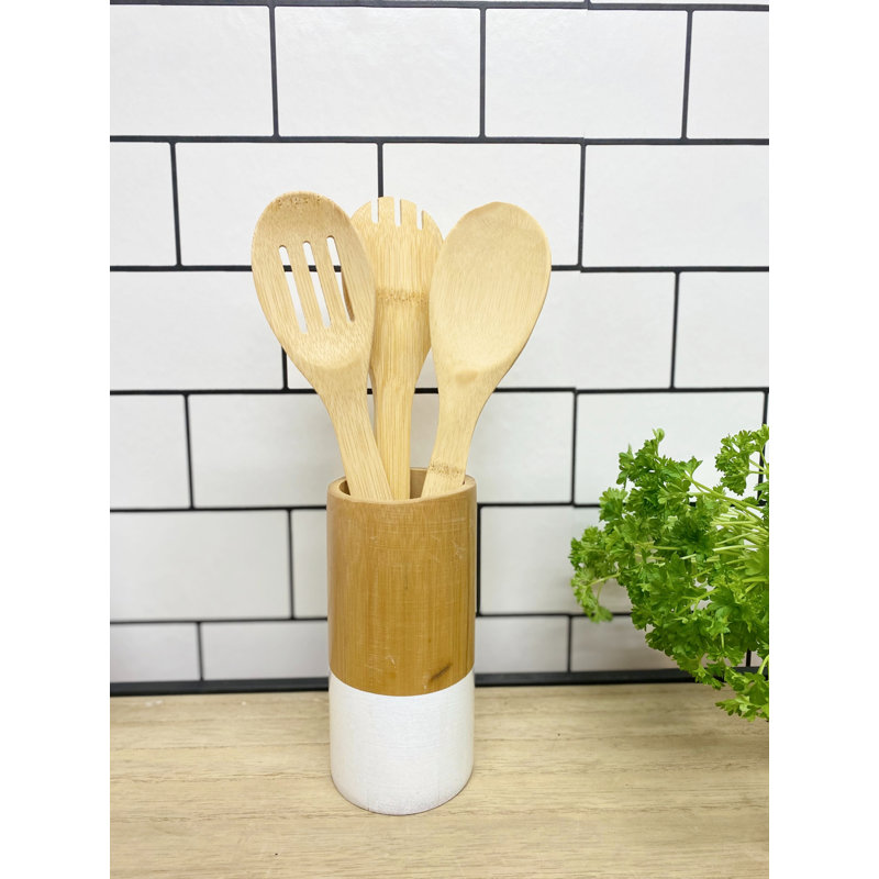 Wood Round Utensil Storage Set