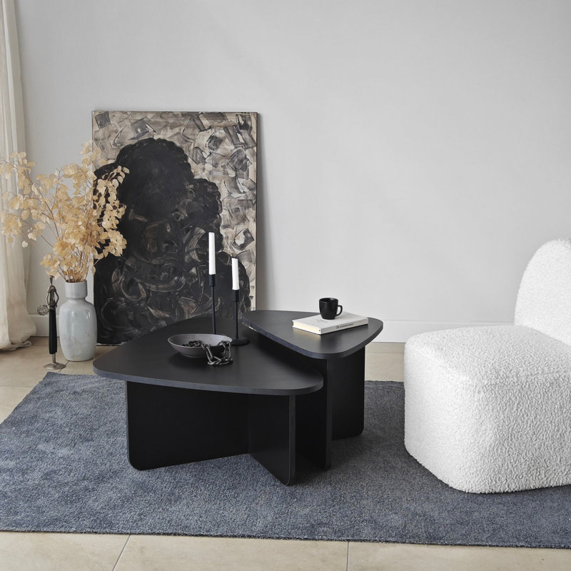 Ensemble de tables basses modernes (2 pièces), 35,4 x 23,6 x 15,7 pouces et 15,7 x 15,7 x 15,7 pouces | Panneau de particules 100% enduit de mélamine avec bande de chant en PVC, design durable et élégant | Parfait pour le salon et les espaces contempo