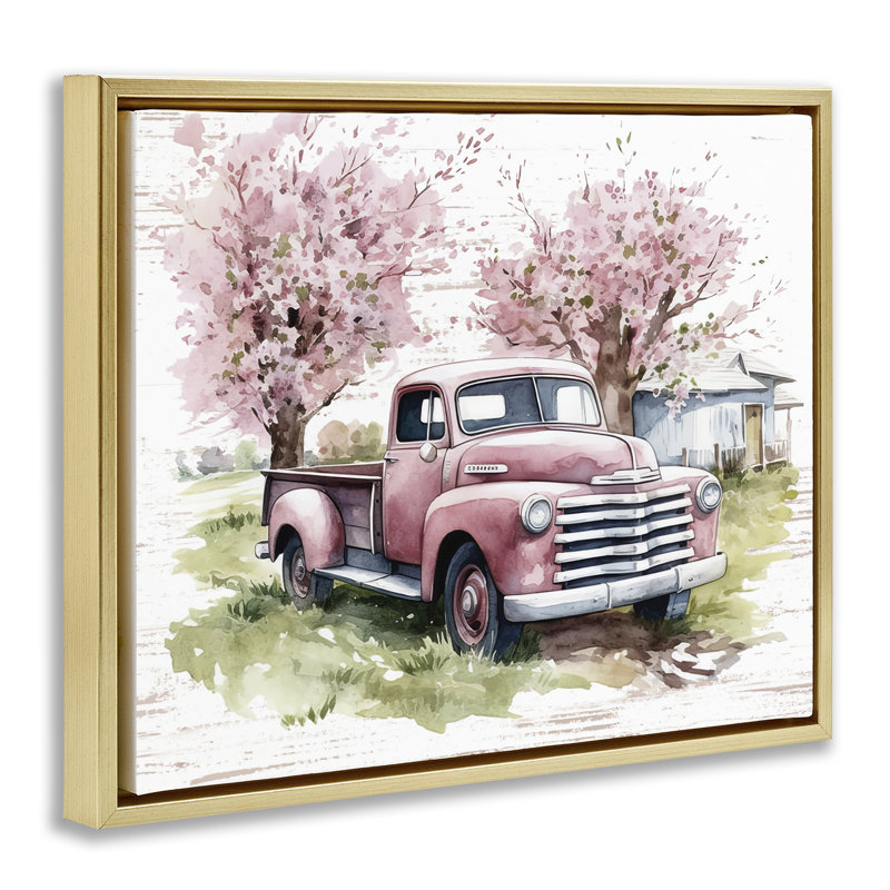 "Cherry Blossoms & Pickup", art mural encadré flottant par lettré et doublé, H 25 po x l 31 po