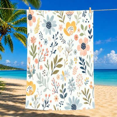 1 serviette de plage florale rétro, conception artistique en microfibre pour les voyages, le camping et les éléments botaniques