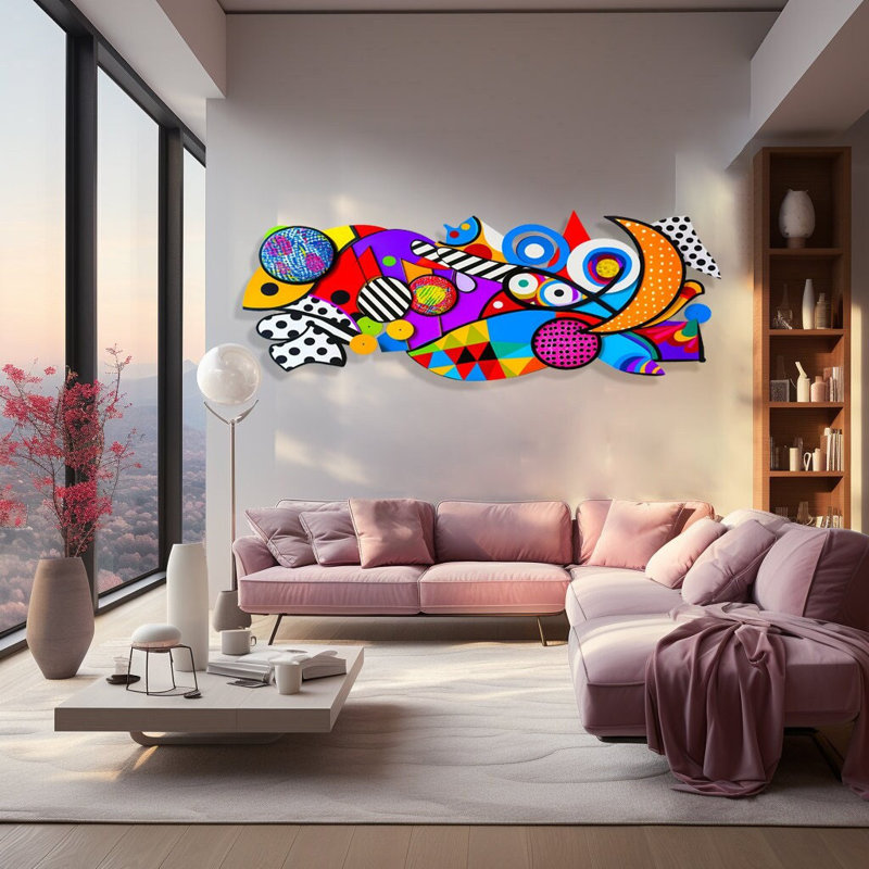 Art mural abstrait abstrait # 99 - Grand décor acrylique brillant pour l'intérieur et l'extérieur, H 23 po x l 64 po x P 1 po