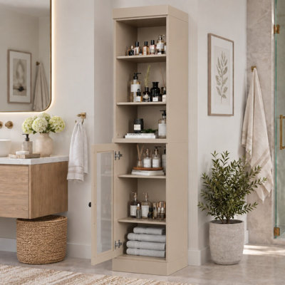 Armoire de rangement 100% bois massif 16,5 po avec portes en verre transparent et tablettes réglables