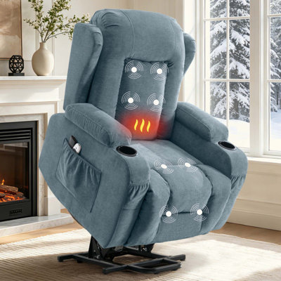 Fauteuil inclinable électrique Power Lift pour personnes âgées avec massage et massage à 8 points de chaleur, chaleur lombaire, aide au levage électrique, port de charge USB, deux porte-gobelets, poches latérales