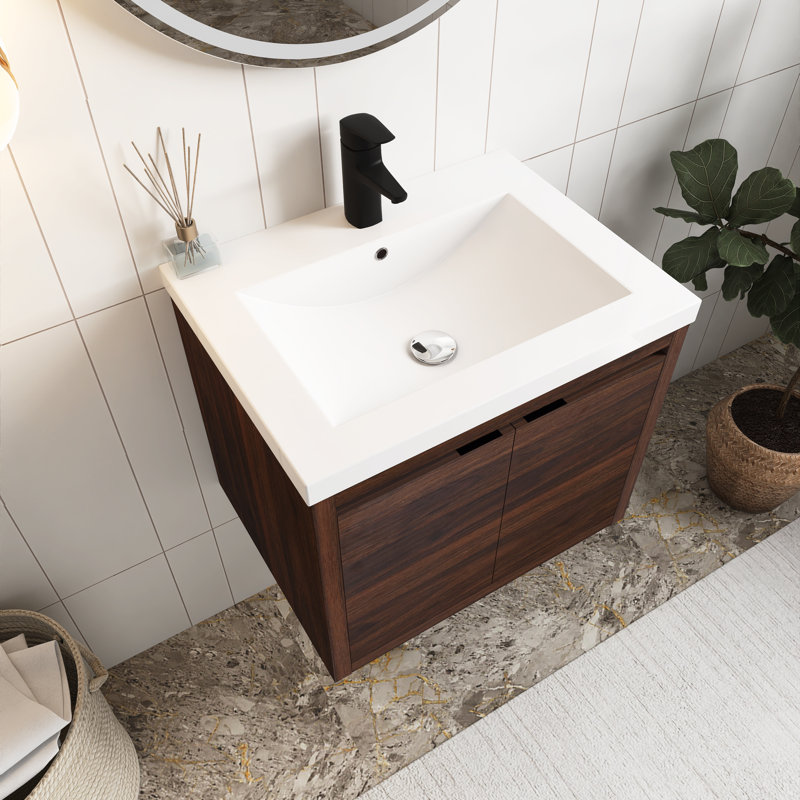 Meuble-lavabo mural 24 po avec lavabo pour petite salle de bain, Noir, noir, noir, noir